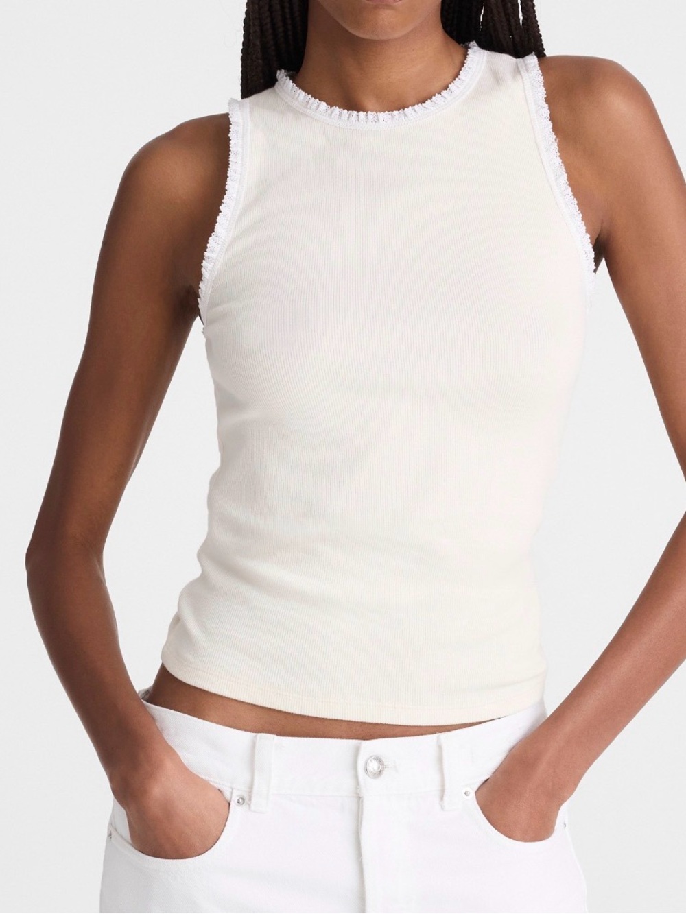 Madewell Lace Trim Rib Tank in Vintage Ivory